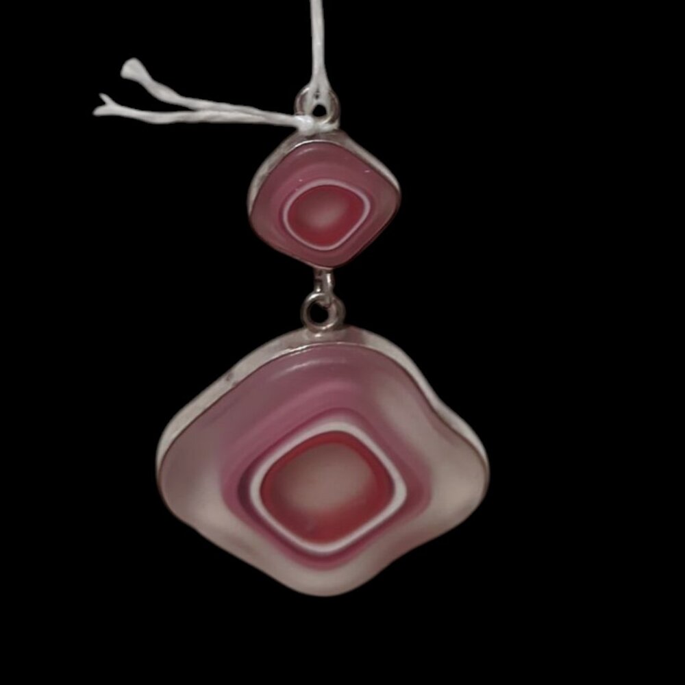 Vintage Sterling Silver Pink Banded Stone Pendant